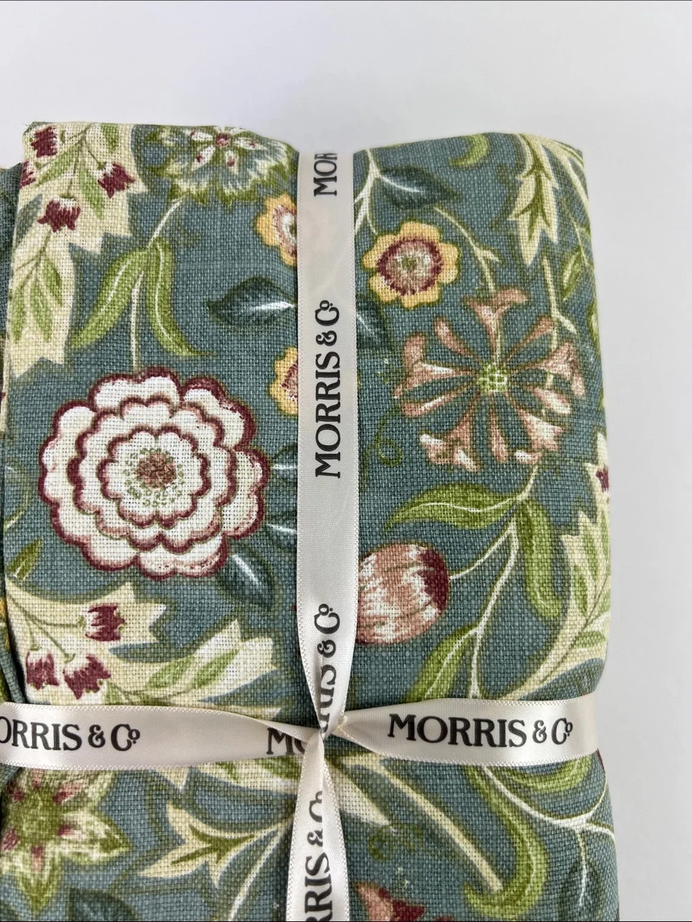Willam Morris Napkins Green Burgundy Tan Floral 100% Cotton 8 Pc Set NEW